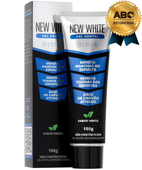 Imagem do produto Gel Dental Remineralizador New White, dentro e fora da embalagem